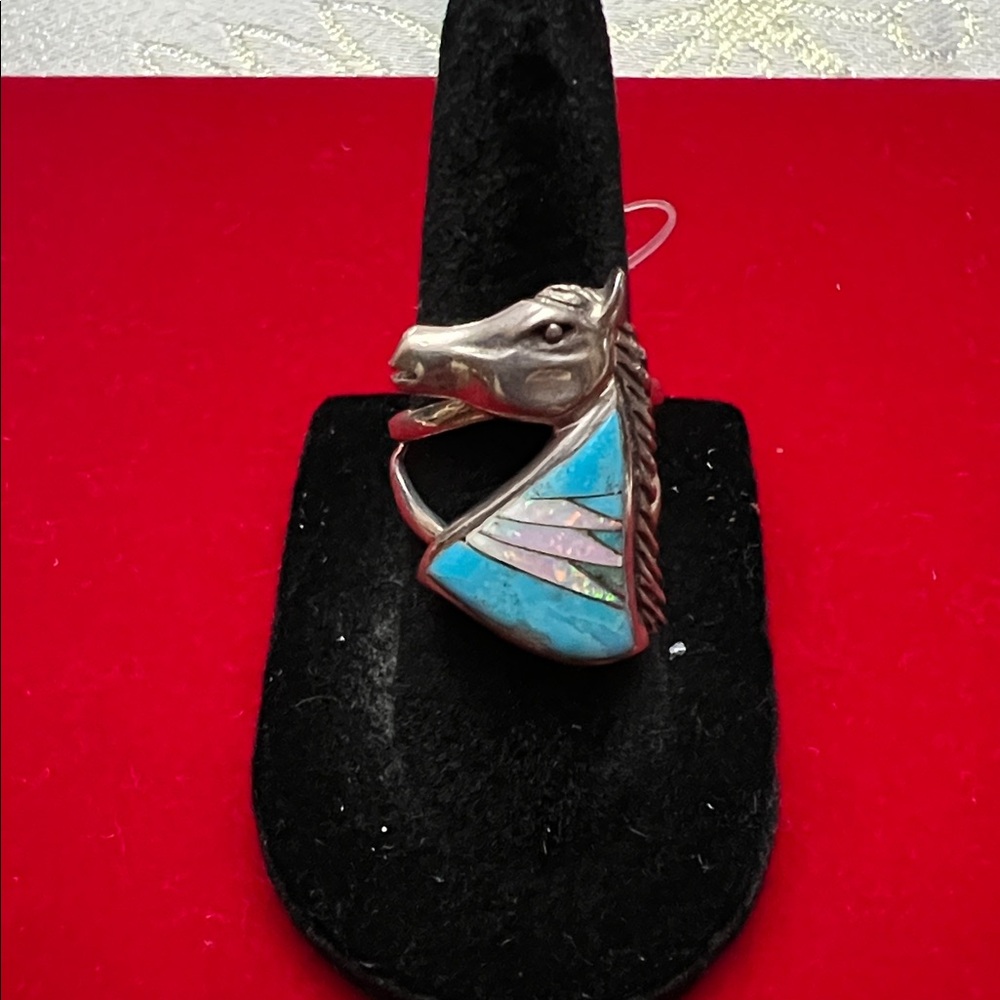 Horse Head Ring with Turquoise and Silver Accents